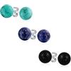 Bling Jewelry Set Di 3 Grandi Orecchini A Perno Sfera Con Perle Rotonde In Pietra Preziosa Di Lapislazzuli Turchese E Onice Naturale Da 10 MM In Argento Sterling .925 Per Donne Adolescenti