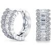 Bling Jewelry Bridal Aaa Cz Emerald Cut Bezel Set Milgrain Edge Cubic Zirconia Mini Hoop Huggie Earrings For Women Wedding Prom Holiday Formal Party Argento Placcato 0.5In Diametro
