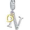 FGT Ciondolo a forma di cuore con lettera iniziale A-Z in oro rosa a due tonalità, adatto per braccialetti Pandora Charms, per compleanno, donne, alfabeto, nome, One Size, Rame Zirconia cubica