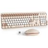 SbocKeeb Tastiera Colorata e Mouse Wireless, Cute Tastiera Wireless con Tastierino Numerico, Retro Macchina Da Scrivere Full-sizewith Tasti Rotondi, 2.4 GHz, Americana QWERTY (Bunny Beige)