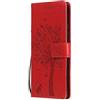 GOKEN Cover per Oppo A16 / Oppo A54s / Oppo A16s, Custodia Flip TPU/PU Portafoglio Pelle con Stand/Carte Slot, Chiusura Magnetica Goffrata con Motivo Telefono Case Custodie, Rosso