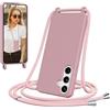 Jrkvniv Cover per Samsung Galaxy A55 5G con Cordino, Morbido TPU Silicone Case con Laccio Tracolla, Regolabile e Rimovibile, Antiurto AntiGraffio Case per Samsung Galaxy A55 5G, Rosa