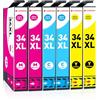 Clywenss Compatibili 34XL 34 XL Colore Cartucce d'inchiostro Multipack per Epson WorkForce Pro WF-3720DWF WF-3725DWF WF-3720 WF-3725 WF3720 WF3725 Stampante, 6-Pezzi (2 Ciano, 2 Magenta, 2 Giallo)