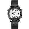 Hearkent Orologio digitale da uomo, impermeabile, con contapassi, sveglia, calorie, distanza, sveglia, conto alla rovescia, cinturino in acciaio inox (nero)