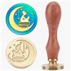 MAYJOYDIY Moon Book Lady - Timbro per ceralacca, 25 mm, con luna, stella, ragazza, testa rimovibile, manico in legno, per confezioni regalo, buste, carte, lettere, pacchetti di vino, decorazione