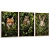 RYZQUBF 3 stampe artistiche da parete con animali della foresta magica, poster retrò con animali selvatici cottagecore stampe verdi immagini a tema avventura dipinti volpe gufo coniglio decorazione da parete