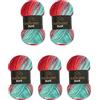 Wollbiene 5 gomitoli di lana Batik da 100 g, 500 g, con gradiente, multicolore (1420 rosso petrolo)