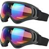 Jiavlyx 2 Pezzi Maschera Sci, Antivento Occhiali Da Neve, Anti Nebbia Anti-UV Maschera Da Sci, Occhiali Da Sci Unisex, Tampone in Spugna Incorporato, Per Sci Snowboard Sport Invernali