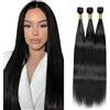 Weeybay Straight Human Hair Bundles Capelli Veri Tessitura Natural Black #1B Color Capelli Naturali Umani Donna Human Hair Extensions Double Weft Weave 50g/Piece 30 32 34 Inch