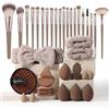CHARMNAIL Set Pennelli Make Up 40 Pezzi, Kit Professionale Pennelli Trucco con Spugnette, Fascia e Borsa Velluto, per Fondotinta, Cipria, Ombretti