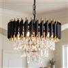 MSSIAN Lampadario a cristallo nero e dorato a 3 livelli - Lampada a soffitto incassata e sospensione per soggiorno, sala da pranzo, camera da letto, bagno e ingresso, 5 luci a presa E14