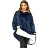 O³ Coperta con Cappuccio, Plaid con Maniche, Coperta indossabile in Pile, Felpa Oversize Donna, Blanket Hoodie - Confortevole e Morbido - Perfetto per Le Notti Invernali sul Divano (Blu)
