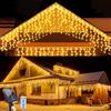 WoskjXas Solare Tenda Luminosa, 5M Ghiacciolo String Lights 32 Pcs Impermeabile Catene Luminose 8 Modalità 256 LED Luci di Natale da Esterno con Telecomando per Natale Feste Finestra Balcone