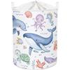HUUMONSS Grande Cesta Porta Biancheria Animali Marini Pieghevole Cestini Portaoggetti Giocattoli/Vestiti per Genitore Cesta Indumenti Sporchi per Bagno, Balene Blu, 63L