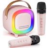 BNEHHOV Karaoke per Bambini, Mini Cassa Bluetooth con 2 Microfoni Wireless Karaoke, Canta tu Karaoke con Luce LED e Cambia Voce, Microfono Karaoke Giochi Bimba Regalo Giochi Bambina 3-12 Anni