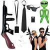 GYIOFAI Set di 7 accessori per costume da agente, kit per giochi di ruolo, con alieni gonfiabili verdi, occhiali da sole, cravatta, porta carte, auricolare, carta d'identità (nero)