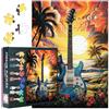 TISHIRON Puzzle per chitarra, 1000 pezzi, per adulti, palme e fiori di ibisco, per adulti, decorazione della casa, chitarra al tramonto, puzzle, regalo per la famiglia, giochi e feste, 50 cm x 70 cm