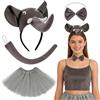 SYTTNUM Set Costume Elefante,Elefante Animale Costume Set,Fascia per Orecchie,Cravatta a Farfalla,Coda,Abito Corto Grigio,per Costumi da Animale, Cosplay, Compleanno