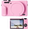 K&F CONCEPT Custodia Morbida in Silicone per Fotocamera G7X3- Rosa | Compatibile con Canon PowerShot G7X Mark III, con copriobiettivo rimovibile e pellicola protettiva per schermo*1