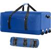 Finnhomy Borsone pieghevole da 120 l, Blu, Borsone grande capacità con ruote blu