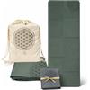 InufySoul® Set Tappetino Yoga Pieghevole in TPE 183x61x0,4 cm - Tappetino Yoga da Viaggio con Borsa in Cotone e Asciugamano in Microfibra - Leggero, Compatto e Antiscivolo (verde scuro)
