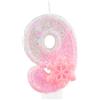 mciskin Candele di compleanno glitterate con numero 9 di fiocchi di neve rosa, per torte, decorazioni per 9° compleanno per ragazze, decorazioni per torte a tema congelato, per ragazze e donne, forniture per
