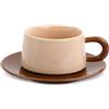 PTJJXA Tazze da Caffè da 220 ml, Set di Tazza e Piattino, Tazzine Caffe e Cappuccino, Tazza da Tè Pomeridiano, Tazze Colazione Mug Ceramica, Tazze da Espresso con Manico per Latte, Moka (Marrone Scuro)