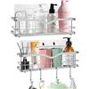 HAPPTWS Mensola Doccia Senza Foratura Portaoggetti Doccia: 2pcs Set Organizer Bagno Parete Shampoo Accessori Doccia - Muro Shelf Shower in Acciaio inox con Adesivo & 4 Ganci per Spugne Rasoi Shampoo
