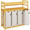 ADEL DREAM AdelDream Cesto portabiancheria,200l, 4 scomparti, 2 ripiani, in bambù | Portabiancheria a 4 scomparti 4x 50l,estensibile e rimovibile,doppio scaffale,Grigio Chiaro