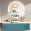 HOKO® Malaga - Specchio da bagno rotondo da 60 cm, con telaio in metallo, colore bianco, con illuminazione a LED, interruttore touch + luce a LED, colore bianco freddo, neutro