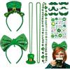 JNYUTEEN 7 Pezzi Accessori San Patrizio, Fascie per Capelli Collane Baffi Finti Tatuaggi, Costume e Decorazioni per Feste a Tema Irlandese