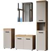 trendteam smart living - Ivrea - Mobili da bagno - Cashmir (beige)/rovere - Set di mobili da bagno con mobiletto alto, mobiletto per lavabo, cassettiera, armadietto a specchio - 164 x 184 x 34 cm