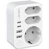 JSVER Adattatore da viaggio a livello mondiale, tipo G/B/C/C/F, adattatore da viaggio con 2 porte di ricarica USB C e 2 porte di ricarica USB A (3,4 A 17 W), adattatore internazionale (Bianco)