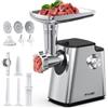 FIMEI Tritacarne Elettrico, 4 in 1 con 3 Piastre, 2 Lame, 3 Imbottitrici per Salsicce, Accessorio Kibbe, Accessorio per Biscotti, Funzione Inversa, Base in Acciaio Inossidabile e Antiscivolo