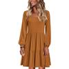 Zeagoo Donna Vestito Manica Lunga Elegante Abito Scollo a V Linea A Vita Alta Casual Abiti Abito Invernale con Tasche Blu Navy XL