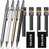 OFFCUP Matite Meccaniche Set, 4pz 0.7mm Portamine in Metallo, Art Matite Portamine con 4 Tubo HB Mine, 2 Gomma Art con Mine per Artista Studenti Bambino Disegno Scrittura Schizzi