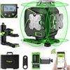 Huepar Livella Laser Autolivellante a 16 Linee Laser a Linea Trasversale 4x360° con Ricevitore - Schermo LCD, Laser per Pavimento per Piastrelle a Raggio Verde Bluetooth 4D S04-5RG