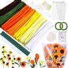 MKLG Set di 385 pulitori per pipe, fiori per fai da te, con bastoncini di fiori verdi, rotoli di nastro, stick di colla, istruzioni, confezioni di bouquet, nastri, stami, ecc. (giallo)