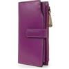 Catwalk Collection Handbags - Grande Portafoglio Donna in Pelle - Portamonete Per Smartphone e 20 Carte di Credito - RFID Protezione - Stella - Viola