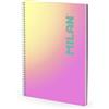 MILAN Quaderno A4 con spirale e copertina rigida, carta a quadretti, 90 fogli da 95 g/m², collezione Sunset, rosa