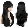 YEESHEDO 28 pollici 70 cm Parrucca Cosplay Delle Donne, Parrucche Lunghe Capelli Ondulati Ricci Con Frangia Per Festa Anime Costume Halloween Nero