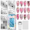 PH PandaHall 3 modelli di stampaggio per unghie a forma di cuore e cuore, rosa, modelli per nail art, stencil per San Valentino, stencil con angelo, in acciaio inox, per donne, stampe, manicure