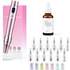 Dessnill Penna microneedling elettrica Dermapen a 8 velocità, 0-2,5 mm, con luce LED a 7 modelli, con siero facciale all'acido ialuronico (incluse cartucce a 12 aghi) (rosa)