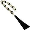 DodiGioielli.it DodiGioielli Collana Lunga con Perle di Fiume Bianche e Onice Nero, Pendente Perla di Maiorca con Nappina Nera, Anelli Dorati, 88 cm, Made in Italy
