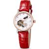 ALANTOP Orologio meccanico automatico da donna, in acciaio inox, quadrante con fasi lunari, cinturino in pelle, impermeabile, orologio da polso, Rosso