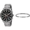 Breil, Christmas Box, Kit Regalo con Cronografo Uomo Sail, Quadrante Nero e Dettagli Rossi, e Bracciale Uomo Groovy in Acciaio Lucido Silver, Idea Regalo Uomo, Confezione Inclusa