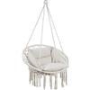 Bakaji Poltrona Sospesa da Esterno Giardino in Corda di Cotone Sedia Dondolo Pensile Amaca Terrazzo Campeggio con Struttura Circolare in Acciaio Seduta Imbottita Cuscino Design Moderno (Beige)