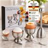 TOPANBIETER 999 Set di 5 teste d'uovo in acciaio inox - aprisuovo con 2 portauovo e 2 cucchiai - cracker, apriuova, tagliauova, tagliauova, tagliauovo, tagliauova, utensile da cucina per colazione