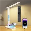 YAMYONE Lampada da Scrivania LED Tavolo Touch Control 3 Modalità 5 Livelli Luminosità Wireless USB Ricaricabile Telefono Luce Lettura Cameretta Ufficio LCD Calendario Temperatura Sveglia (5 Colore Bianca)