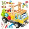 Nene Toys Camion Officina Montessori Busy Board - Tavola Attività & Cassetta Attrezzi in Legno FSC® con 3 Interruttori LED, Chiave Fari + 8 Modalità, Gioco Trainabile STEM, Motricità Fine 2-6 Anni